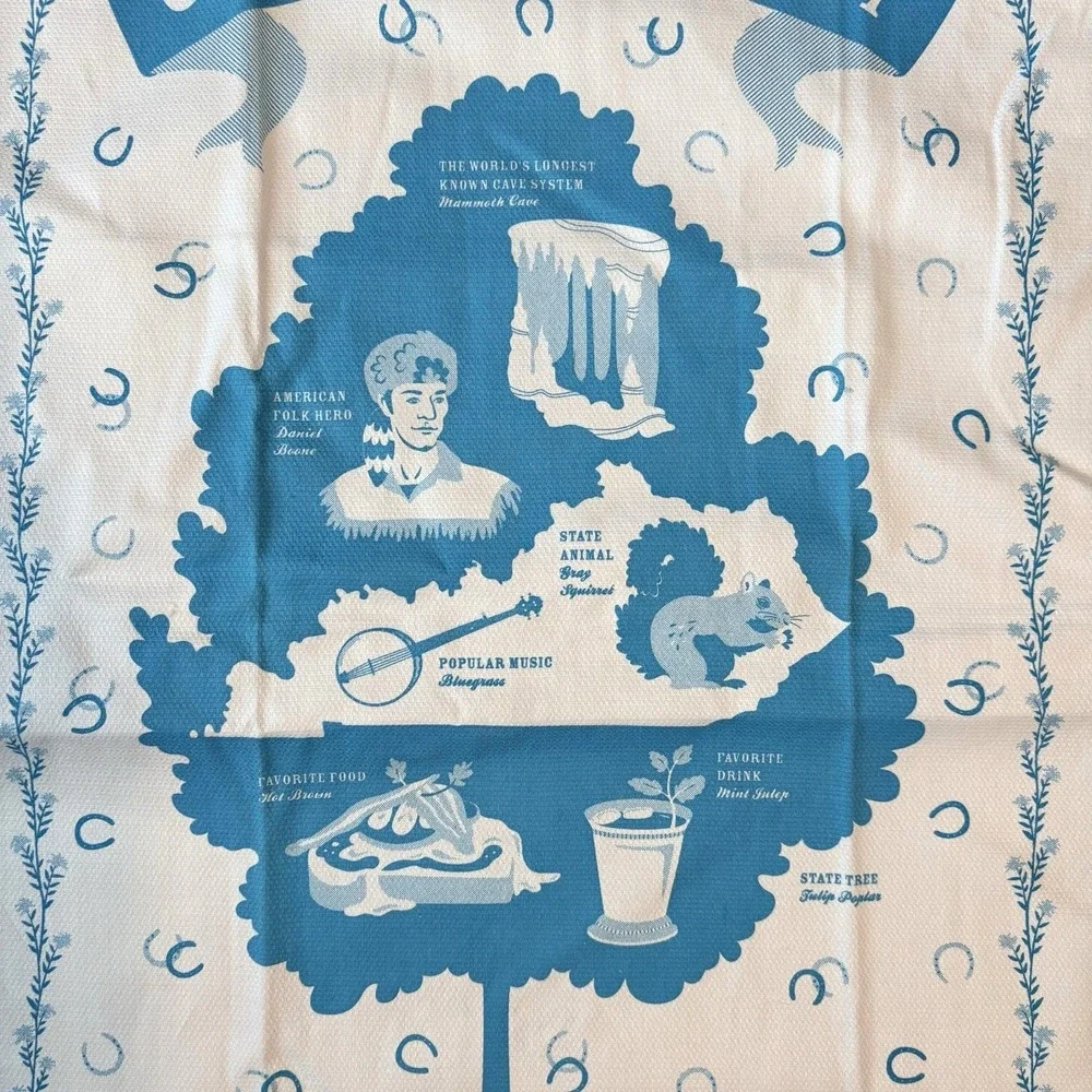 Vestiges Kentucky KY Kitchen Tea Kitchen Towel Teal White 100% Cotton Mint Julep